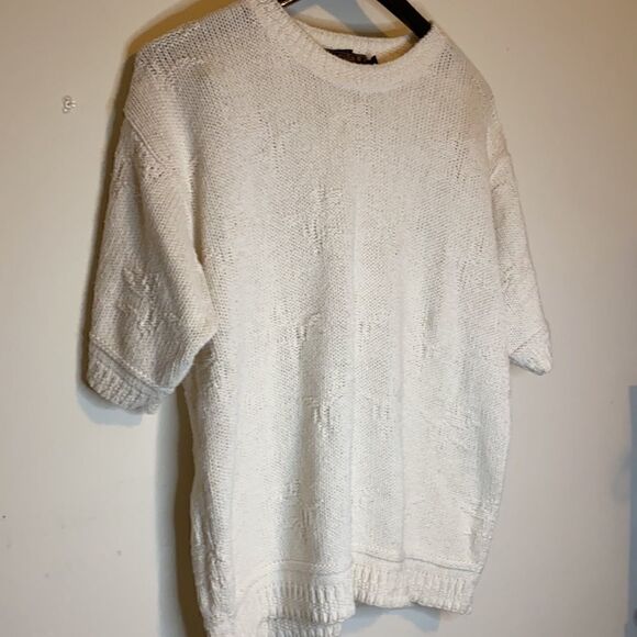 Eddie Bauer | Vintage Round Knit Pullover Textured Short Sleeve Cream Sweater S - Picture 3 of 10
